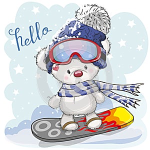 Cute cartoon Bear on a snowboard