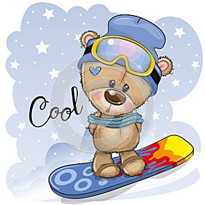 Cute cartoon Bear on a snowboard