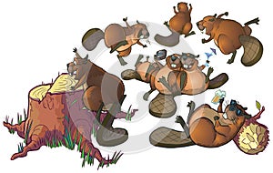 Cute Cartoon Beavers Party Vector Cartoon Clip Art