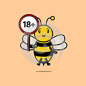 cute cartoon bee holding 18 plus sign board