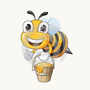 Cute cartoon bee with honey