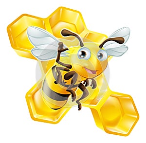 Cute Cartoon Bee and Honeycomb