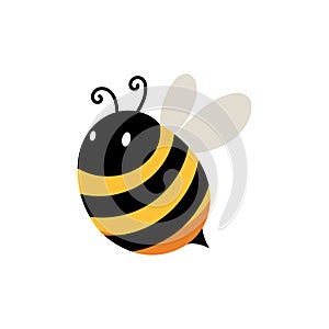Cute cartoon bee icon logo on white background vector illustration