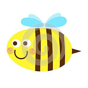 Cute cartoon bee smiling. Vector friendly bee. Kawaii illustration.
