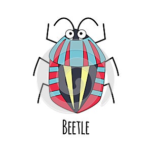 Cute cartoon beetle vector  illustration isoated on white background. Cartoon insect