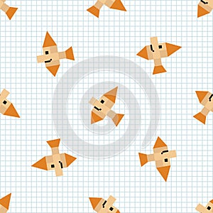 Cute cartoon 8bit fish seamless vector pattern. Ocean wildlife animal. Piscine pixel art all over print. Video game photo