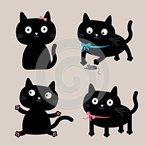 Cute cartoon black cat set. Funny collection.