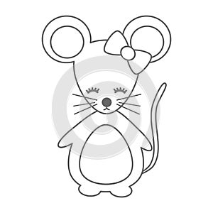 Cute cartoon black and white mouse vector illustration for coloring art