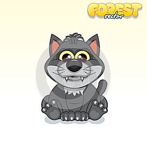 Cute Cartoon Black Wolf. Funny Vector Animal