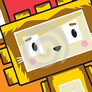 Cute Cartoon Block Lion Character