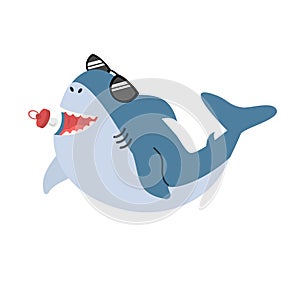 Cute cartoon blue baby shark flat