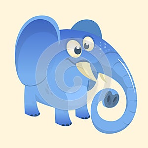 Cute cartoon blue elephant icon. Vector illustration with simple gradients