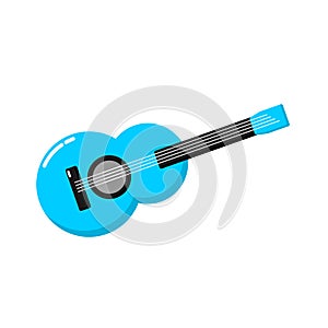 Cute Cartoon Blue Guitar Vector. flat Design. Element for Cartoon Character, Decoration, and Graphic