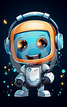 Cute cartoon Blue Robot with Headphones Illustration