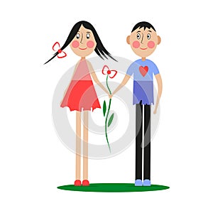 Cute cartoon boy and girl holding hands. Flat illustration. Cute children