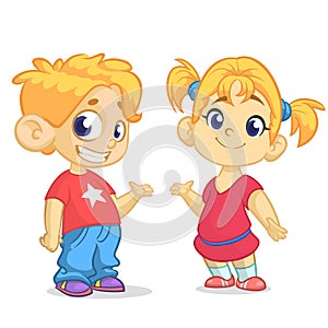 Cute cartoon boy and girl vector illustration