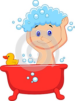 Cute cartoon boy having bath