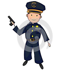 Cute Cartoon Boy in Policeman Costume. With shadow tone. Flat color. JPEG