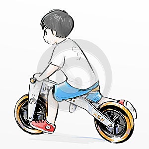 Cute cartoon boy riding bike