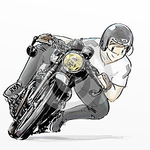 Cute cartoon boy riding motorcycle
