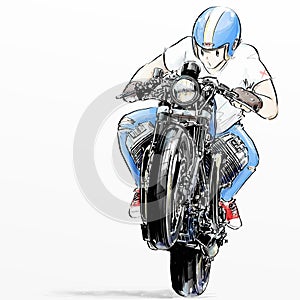 Cute cartoon boy riding motorcycle