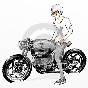 Cute cartoon boy riding motorcycle