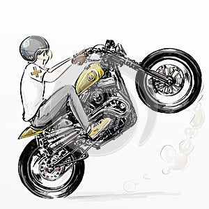 Cute cartoon boy riding motorcycle