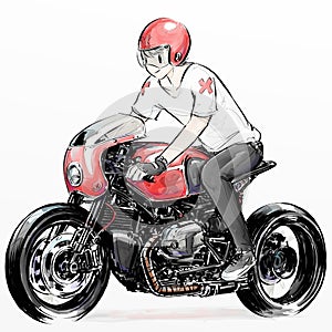 Cute cartoon boy riding motorcycle