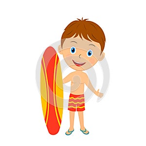 Cute cartoon boy with surfing board