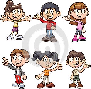 Cute cartoon boys and girls on different poses