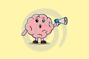 Cute Cartoon Brain character speak with megaphone