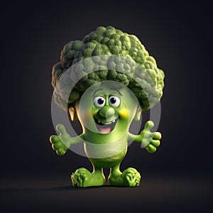Cute cartoon broccoli character, animated with a face