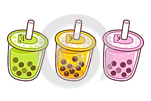 Cute cartoon bubble tea cups