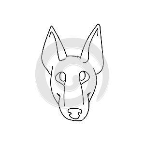 Cute cartoon bull terrier puppy monochrome lineart face vector clipart. Pedigree kennel show dog for dog lovers