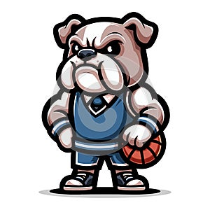 Cute cartoon bulldog puppy playing basketball mascot character design vector, logo template isolated on white background