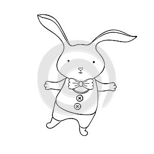 Cute cartoon bunny in vector. Little rabbit boy. Vintage hand drawn. Kawaii funny animal. Happy character. Card for Easter,