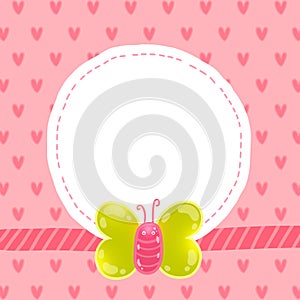 Cute cartoon butterfly card with frame