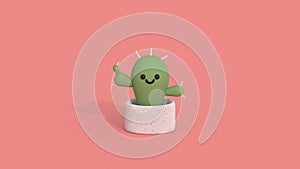 Cute cartoon cactus 3D render illustration