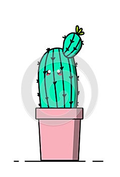 Cute cartoon cactus and succulents with funny faces in pots and with plants are friends text message.