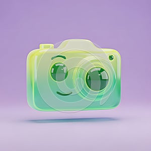 Cute Cartoon Camera Icon: 3D Render of a Smiling Green and Yellow Camera