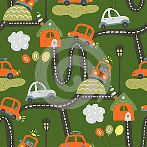 Cute cartoon car seamless pattern.