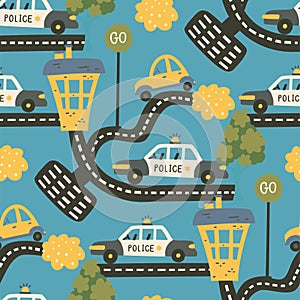 Cute cartoon car seamless pattern.