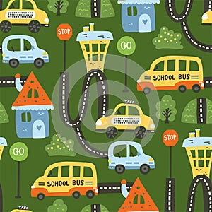 Cute cartoon car seamless pattern.