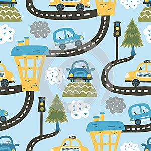 Cute cartoon car seamless pattern.