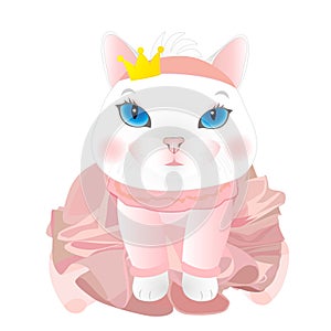 Cute cartoon cat ballerina. Kitten ballerina. Vector illustration.