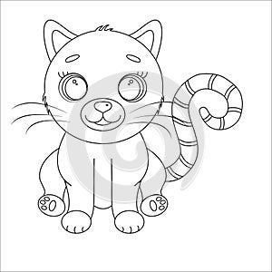 Cute cartoon cat with big eyes on white isolated background. Vector