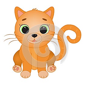 Cute cartoon cat with big green eyes on white isolated background.Vector