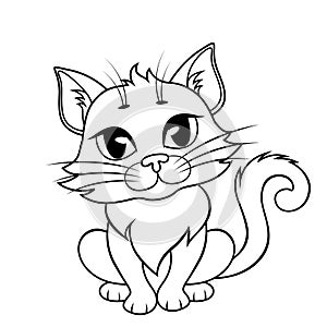 Cute cartoon cat. Black and white illustration for coloring book