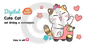 cute cartoon cat drive a motorcycle
