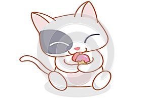 Cute cartoon cat eating ice cream